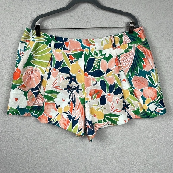 New Smythe Linen Floral Tropical Pleated Chino Shorts Resort Vacation Sz 16 - Picture 1 of 9